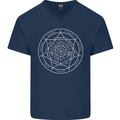 Seal of the Seven Archangels Mens V-Neck Cotton T-Shirt Navy Blue