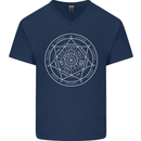 Seal of the Seven Archangels Mens V-Neck Cotton T-Shirt Navy Blue