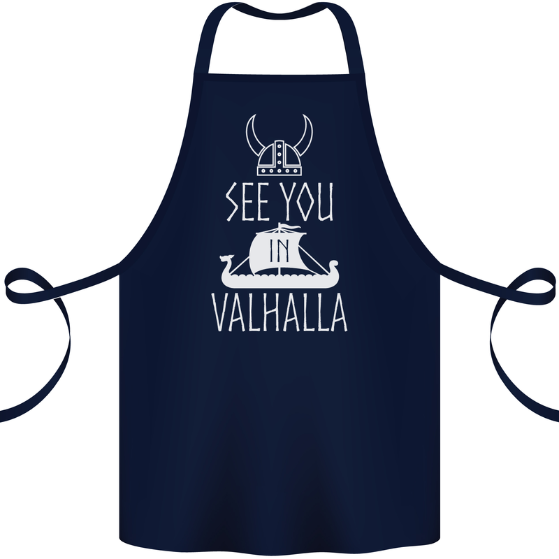 See You in Valhalla The Vikings Norse Odin Cotton Apron 100% Organic Navy Blue