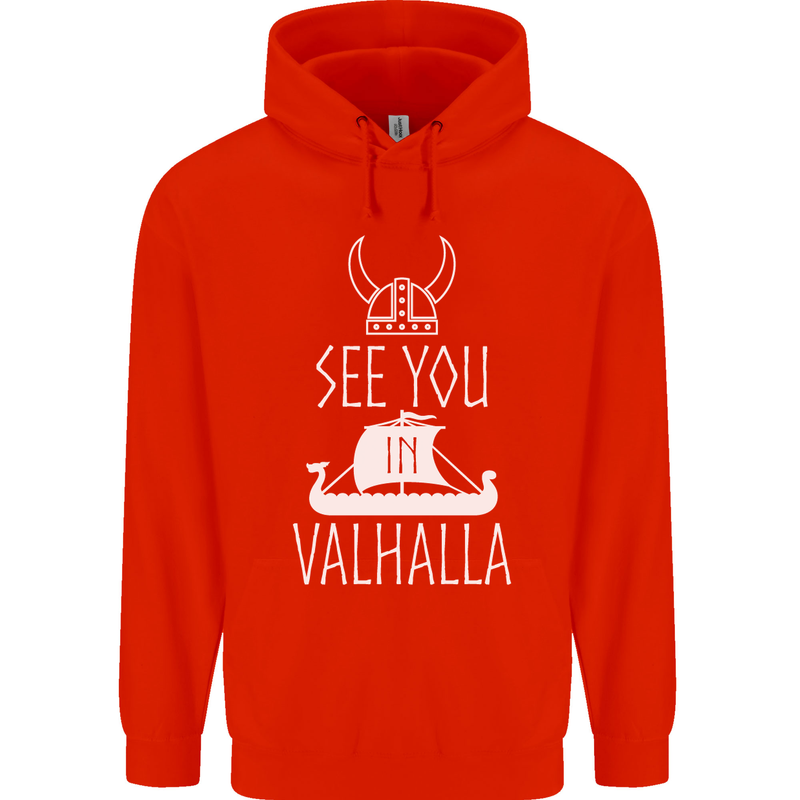 See You in Valhalla The Vikings Norse Odin Mens 80% Cotton Hoodie Bright Red