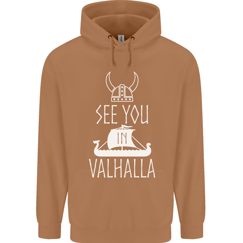 See You in Valhalla The Vikings Norse Odin Mens 80% Cotton Hoodie Caramel Latte