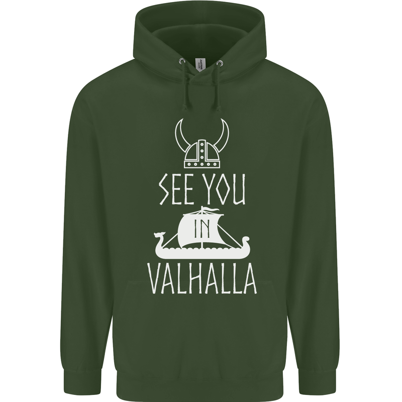 See You in Valhalla The Vikings Norse Odin Mens 80% Cotton Hoodie Forest Green