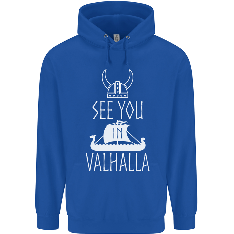 See You in Valhalla The Vikings Norse Odin Mens 80% Cotton Hoodie Royal Blue