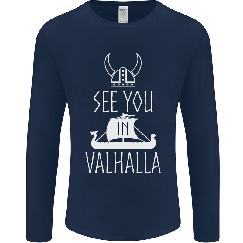 See You in Valhalla The Vikings Norse Odin Mens Long Sleeve T-Shirt Navy Blue