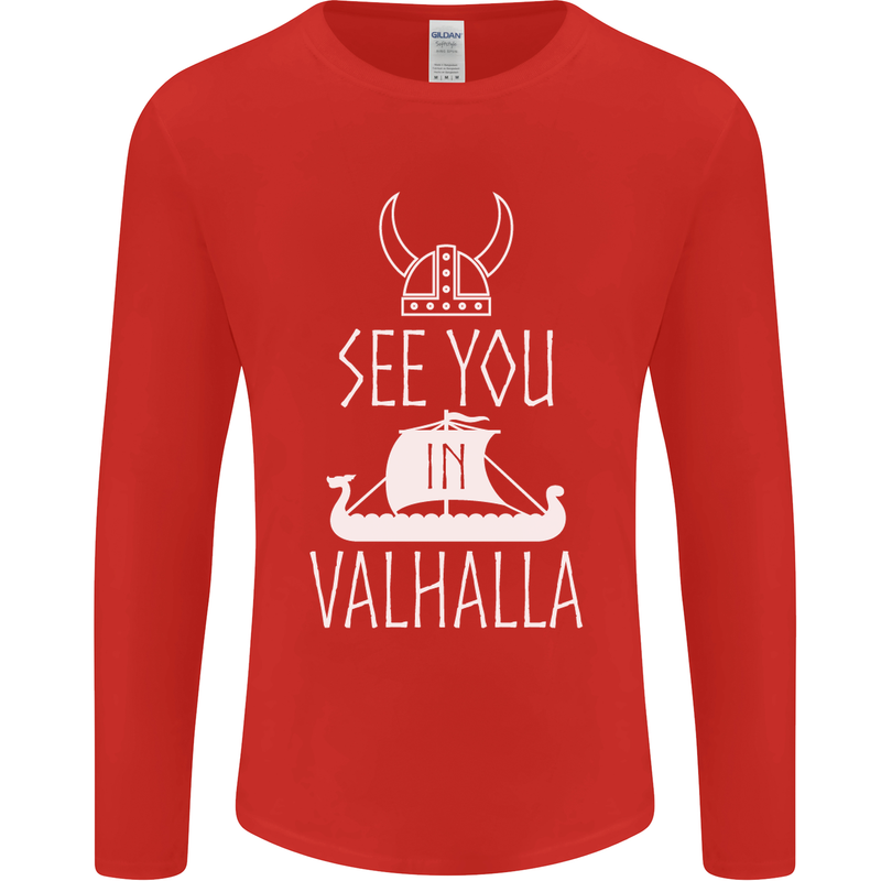 See You in Valhalla The Vikings Norse Odin Mens Long Sleeve T-Shirt Red