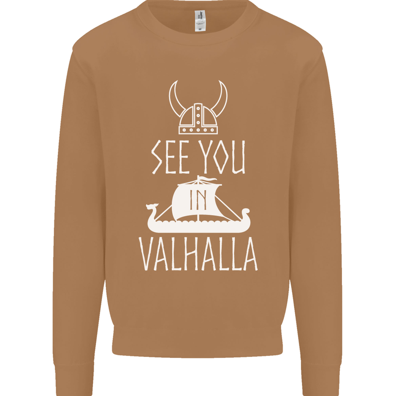 See You in Valhalla The Vikings Norse Odin Mens Sweatshirt Jumper Caramel Latte