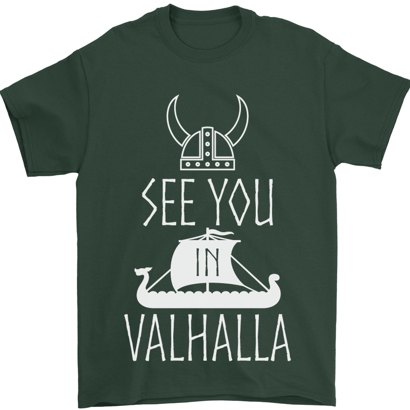 See You in Valhalla The Vikings Norse Odin Mens T-Shirt Cotton Gildan Forest Green