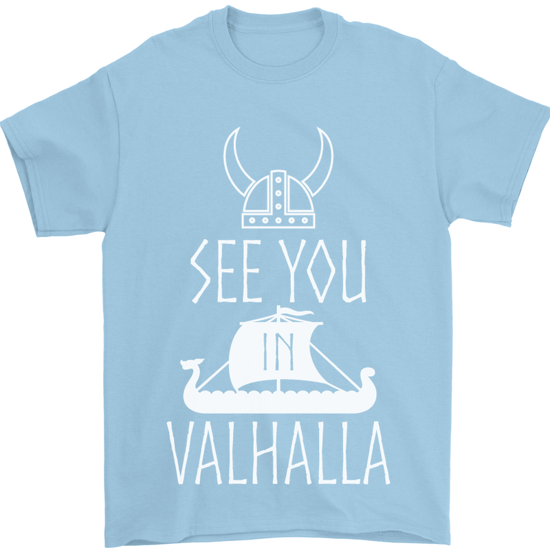 See You in Valhalla The Vikings Norse Odin Mens T-Shirt Cotton Gildan Light Blue