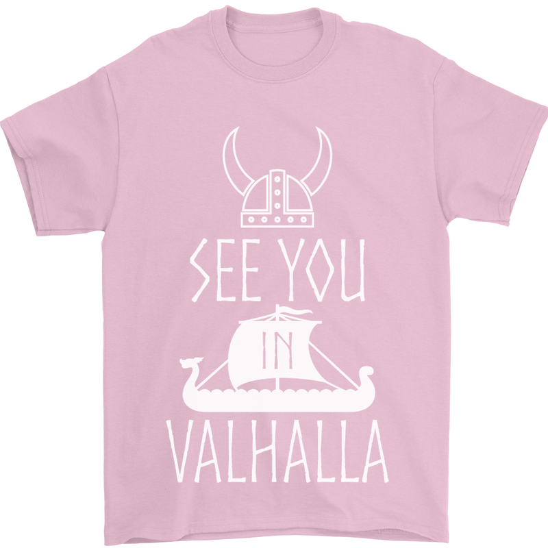 See You in Valhalla The Vikings Norse Odin Mens T-Shirt Cotton Gildan Light Pink
