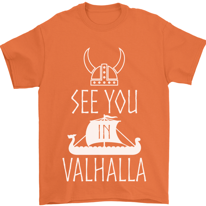 See You in Valhalla The Vikings Norse Odin Mens T-Shirt Cotton Gildan Orange