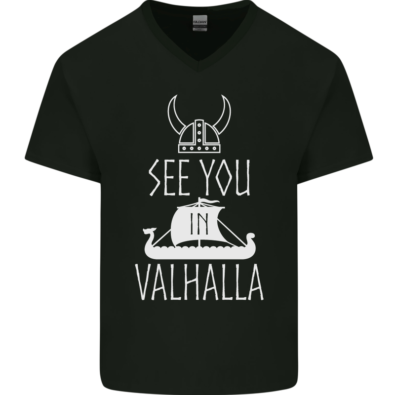 See You in Valhalla The Vikings Norse Odin Mens V-Neck Cotton T-Shirt Black