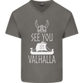 See You in Valhalla The Vikings Norse Odin Mens V-Neck Cotton T-Shirt Charcoal