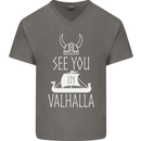 See You in Valhalla The Vikings Norse Odin Mens V-Neck Cotton T-Shirt Charcoal