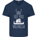 See You in Valhalla The Vikings Norse Odin Mens V-Neck Cotton T-Shirt Navy Blue