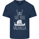 See You in Valhalla The Vikings Norse Odin Mens V-Neck Cotton T-Shirt Navy Blue