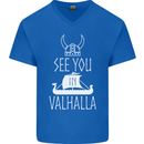 See You in Valhalla The Vikings Norse Odin Mens V-Neck Cotton T-Shirt Royal Blue