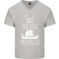 See You in Valhalla The Vikings Norse Odin Mens V-Neck Cotton T-Shirt Sports Grey