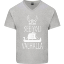 See You in Valhalla The Vikings Norse Odin Mens V-Neck Cotton T-Shirt Sports Grey