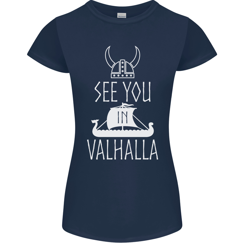 See You in Valhalla The Vikings Norse Odin Womens Petite Cut T-Shirt Navy Blue