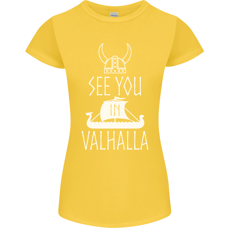 See You in Valhalla The Vikings Norse Odin Womens Petite Cut T-Shirt Yellow