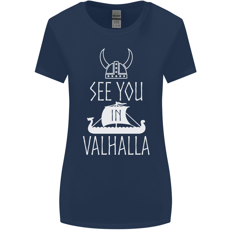 See You in Valhalla The Vikings Norse Odin Womens Wider Cut T-Shirt Navy Blue