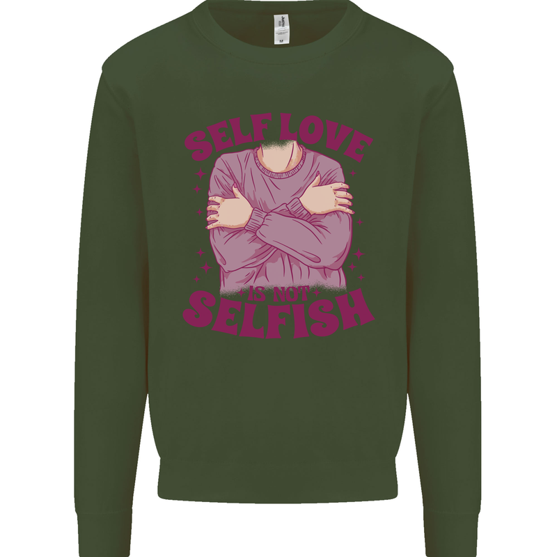 Self Love is Not Selfish Kids Sweatshirt Jumper Forest Green