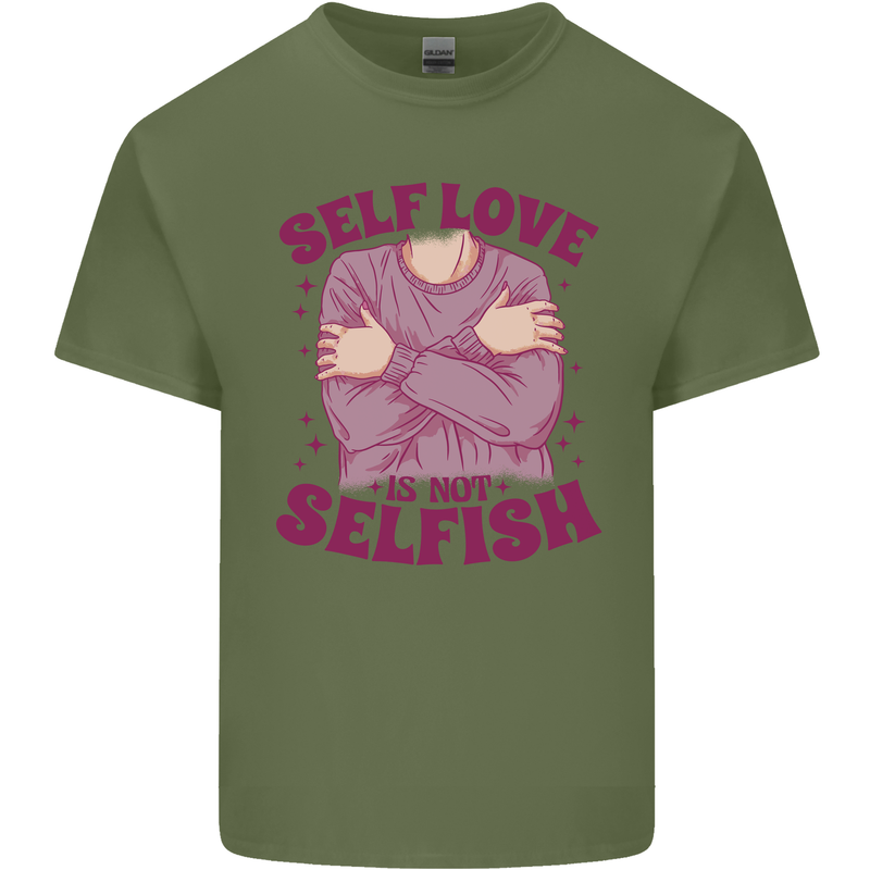 Self Love is Not Selfish Mens Cotton T-Shirt Tee Top Military Green