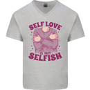 Self Love is Not Selfish Mens V-Neck Cotton T-Shirt Sports Grey