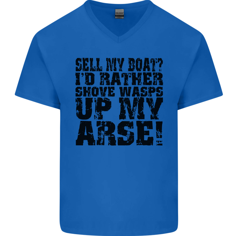 Sell My Boat? Speedboat Yacht Dingy Sailing Mens V-Neck Cotton T-Shirt Royal Blue