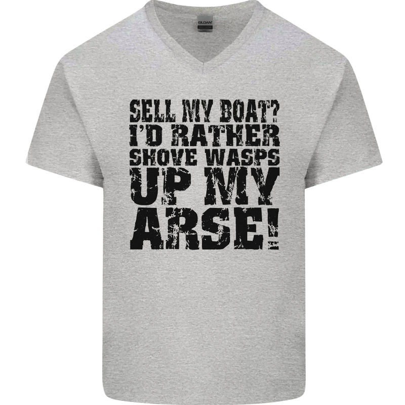 Sell My Boat? Speedboat Yacht Dingy Sailing Mens V-Neck Cotton T-Shirt Sports Grey