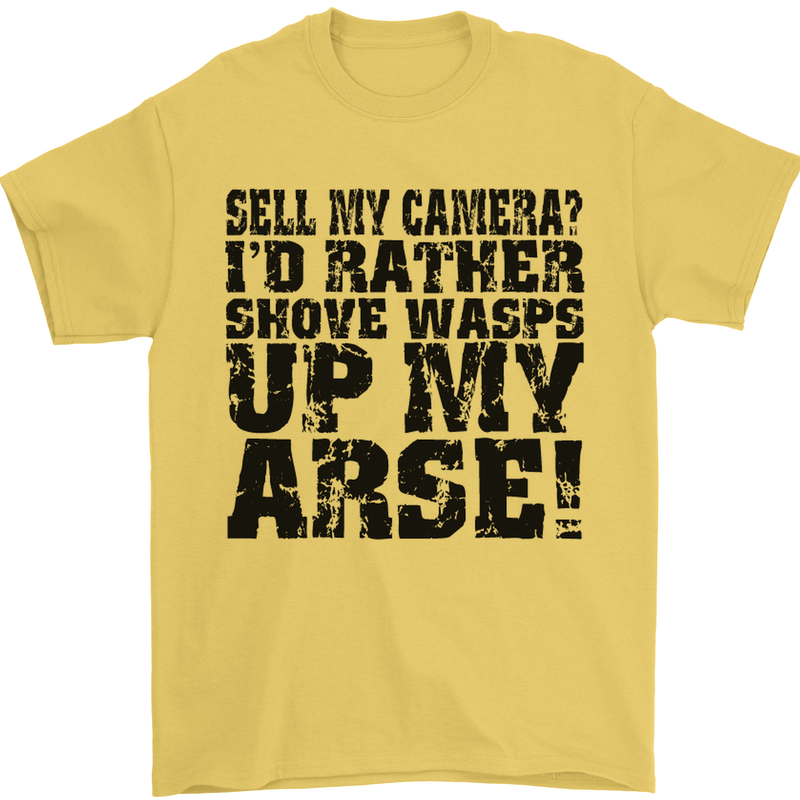 Sell My Camera? Photographer Photography Mens T-Shirt Cotton Gildan Yellow