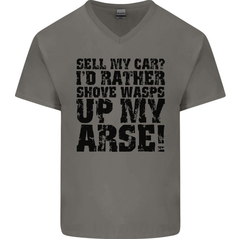 Sell My Car? Funny Classic Sport Enthusiast Mens V-Neck Cotton T-Shirt Charcoal