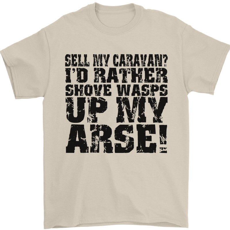 Sell My Caravan? Caravanning Funny Holiday Mens T-Shirt Cotton Gildan Sand