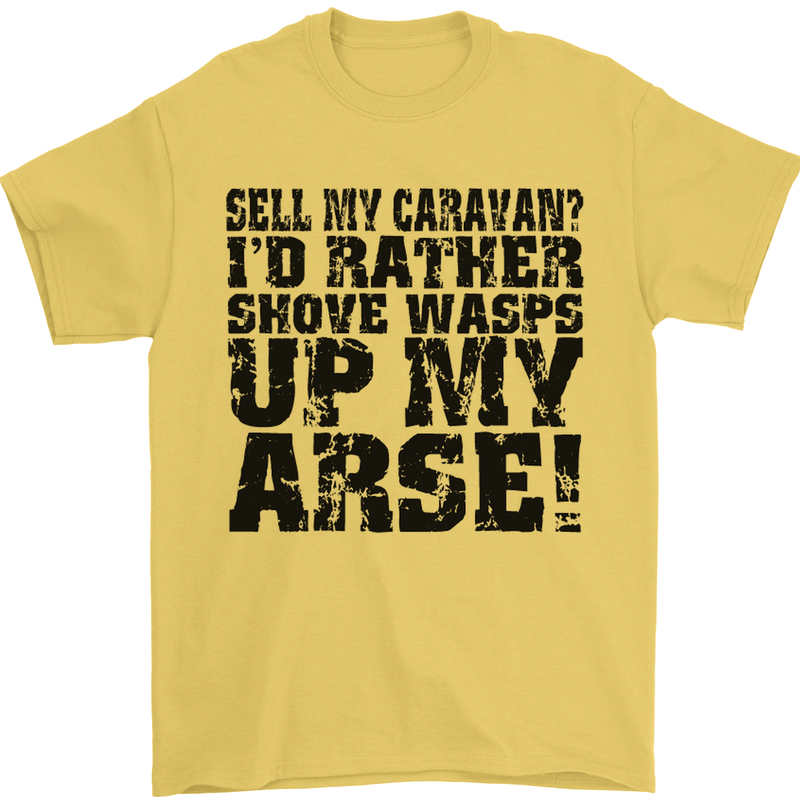 Sell My Caravan? Caravanning Funny Holiday Mens T-Shirt Cotton Gildan Yellow