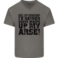 Sell My Caravan? Caravanning Funny Holiday Mens V-Neck Cotton T-Shirt Charcoal