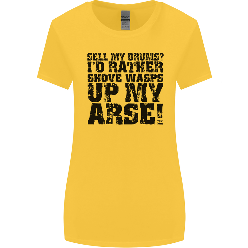 Sell My Drums? Drums Drummer Drumming Womens Wider Cut T-Shirt Yellow
