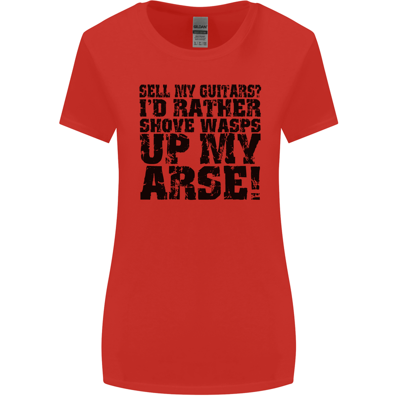 Sell My Guitars? Guitar Guitarist Funny Womens Wider Cut T-Shirt Red