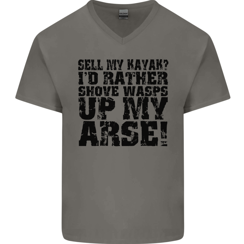 Sell My Kayak? Funny Kayaking Mens V-Neck Cotton T-Shirt Charcoal