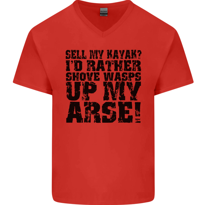 Sell My Kayak? Funny Kayaking Mens V-Neck Cotton T-Shirt Red