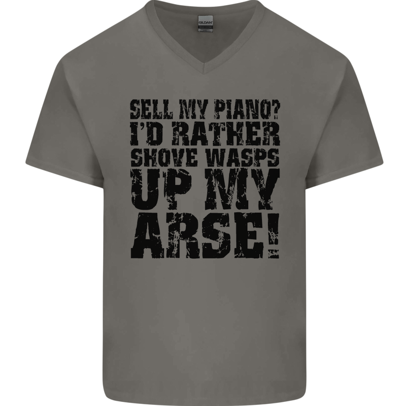 Sell My Piano? Funny Pianist Player Music Mens V-Neck Cotton T-Shirt Charcoal