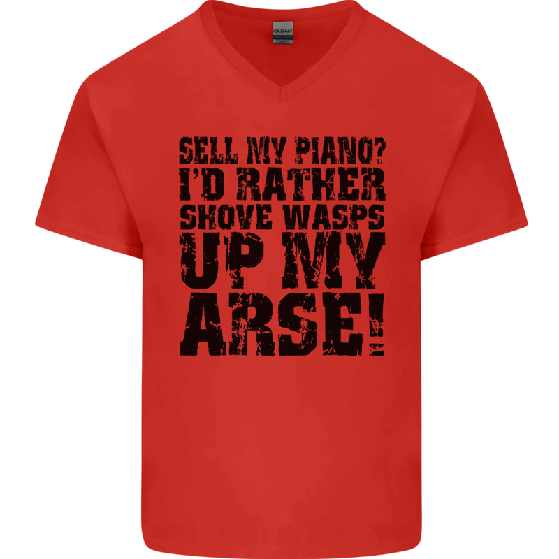 Sell My Piano? Funny Pianist Player Music Mens V-Neck Cotton T-Shirt Red