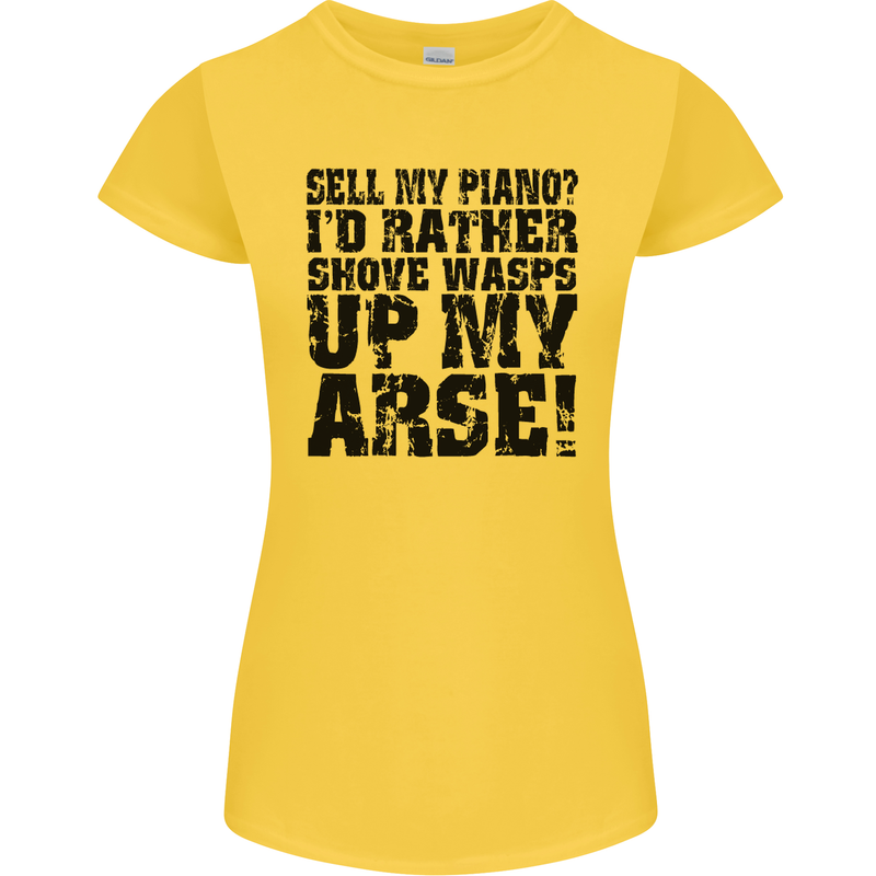 Sell My Piano? Funny Pianist Player Music Womens Petite Cut T-Shirt Yellow