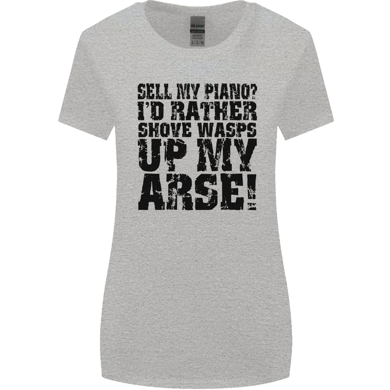 Sell My Piano? Funny Pianist Player Music Womens Wider Cut T-Shirt Sports Grey