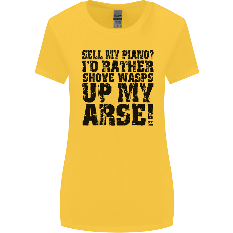 Sell My Piano? Funny Pianist Player Music Womens Wider Cut T-Shirt Yellow