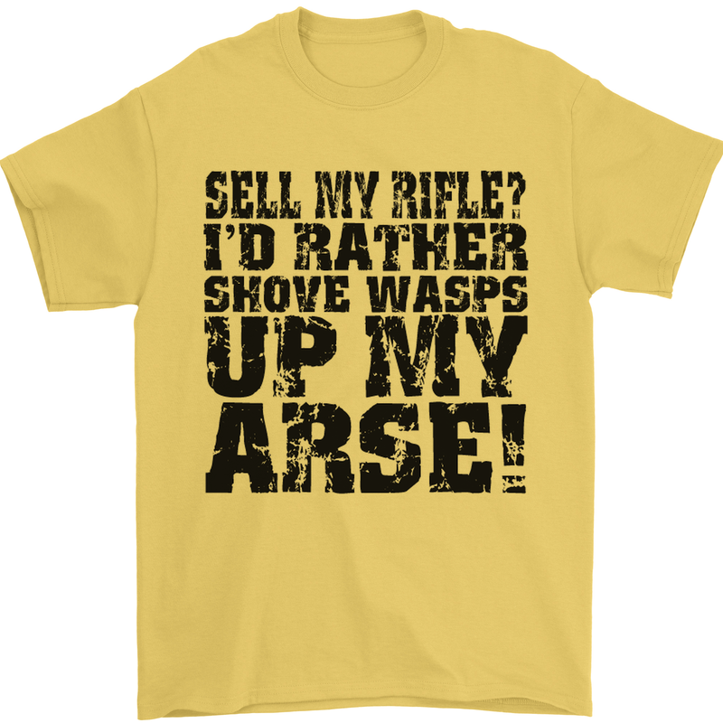 Sell My Rifle? Soldier Farmer Farming Range Mens T-Shirt Cotton Gildan Yellow