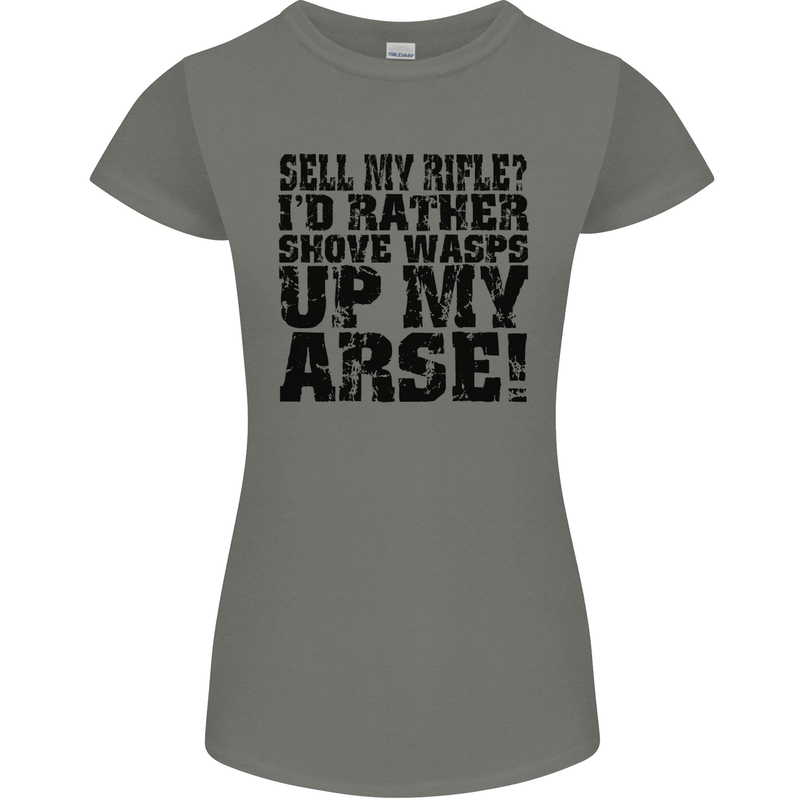 Sell My Rifle? Soldier Farmer Farming Range Womens Petite Cut T-Shirt Charcoal