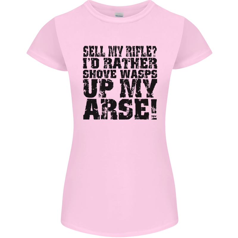 Sell My Rifle? Soldier Farmer Farming Range Womens Petite Cut T-Shirt Light Pink