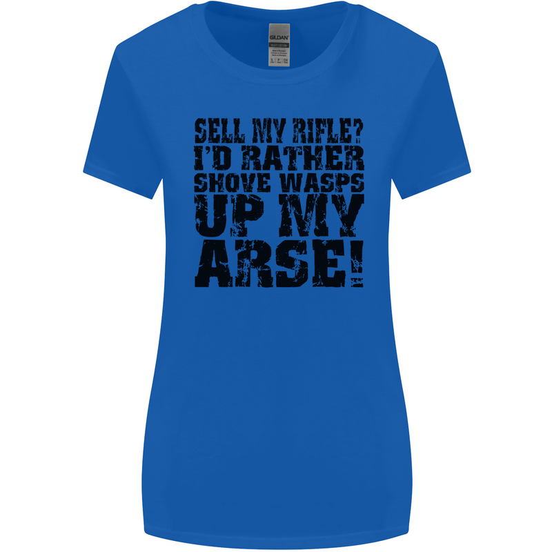 Sell My Rifle? Soldier Farmer Farming Range Womens Wider Cut T-Shirt Royal Blue