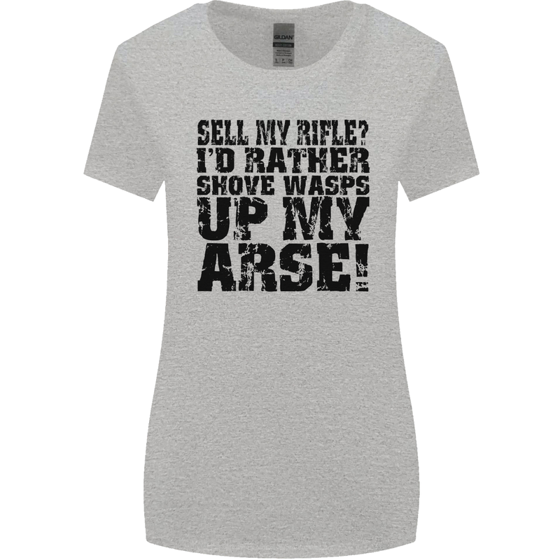 Sell My Rifle? Soldier Farmer Farming Range Womens Wider Cut T-Shirt Sports Grey