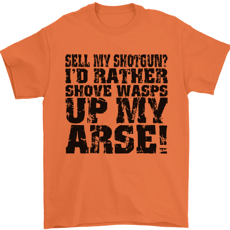 Sell My Shotgun? Farmer Farming Tractor Mens T-Shirt Cotton Gildan Orange